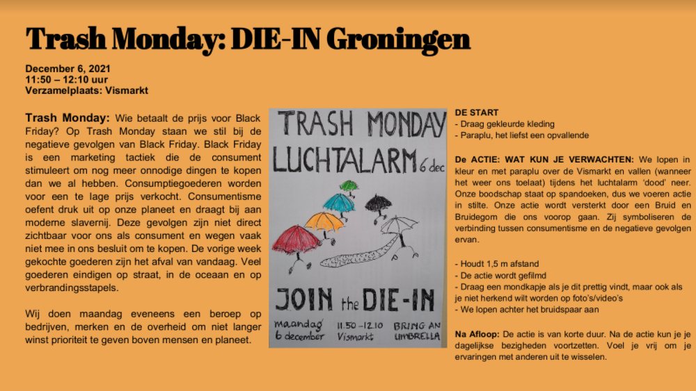 Trash Monday: DIE-IN Groningen · Extinction Rebellion Nederland