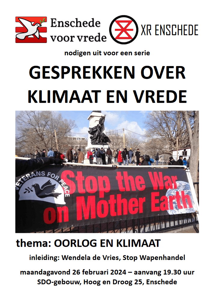 Poster aankondiging Gesprekken over Klimaat & Vrede : Oorlog & Klimaat